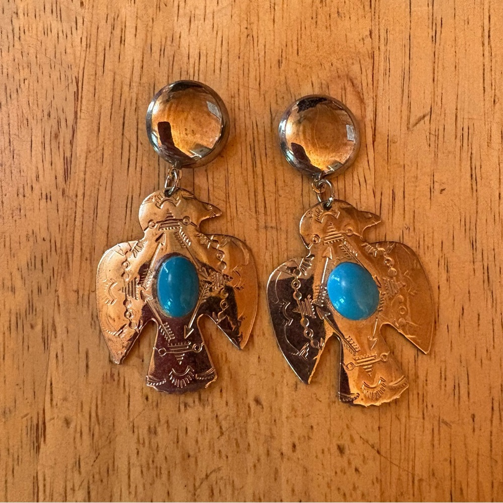 Vintage Silver and Turquoise Eagle Earrings